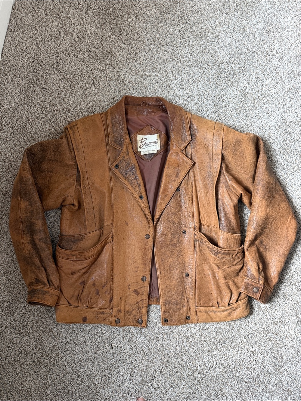 Vintage brown leather bomber jacket size 12